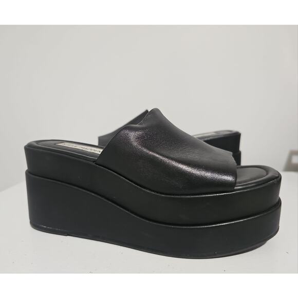 Steve Madden Black Platform Wedge Sandal Womens 7 Slip On Square Toe - Picture 14 of 15